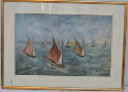 null Cl. JEANSON, Voilier, pastel signé en bas à droite. 43 x 60 cm.