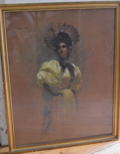 null Ecole FRANCAISE vers 1900, L' élégante, pastel, 63 x 50 cm.