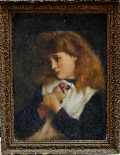 null Ecole ITALIENNE, Jeune fille à l'oiseau, huile sur toile. 70 x 51 cm.