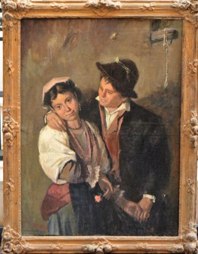 null Ecole NAPOLITAINE, Frère et sœur, huile sur toile. 100 x 73 cm.