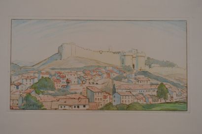 null Émile MALO-RENAULT (1870-1938), Villeneuve les Avignon (1925), gravure couleur,...