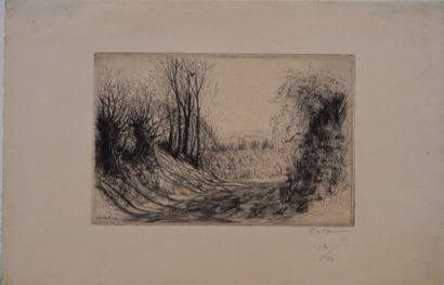 null Jean FRÉLAUT (1879-1954), chemin ombragé, gravure n° 12/40 et signé au crayon....