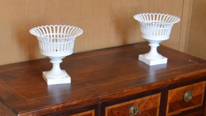 null PAIRE de coupes sur piédouche en porcelaine ajouré à décor imitant la vannerie....