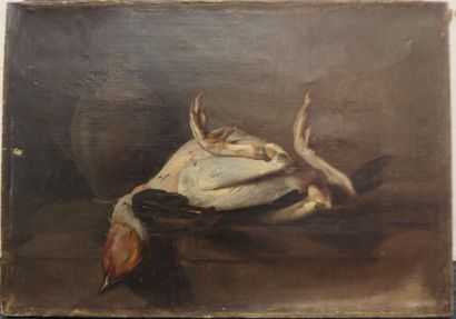 null Ecole FRANCAISE du XIX ème, Nature morte à l'oiseau, huile sur toile. 33 x 47...