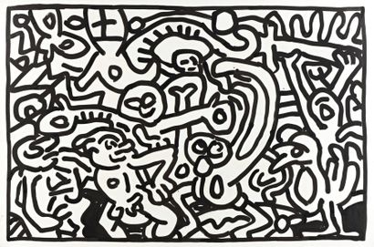 Keith Haring (1958-1990) Keith HARING (1958-1990), Sans titre, acrylique sur papier....