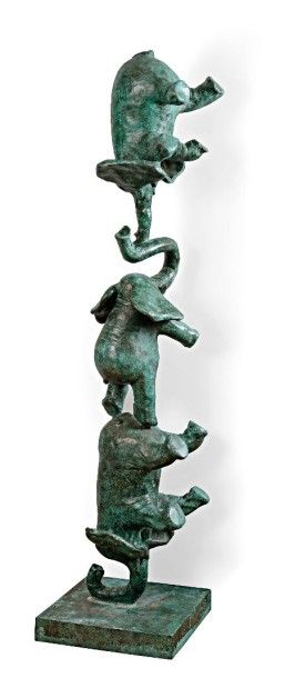 Philippe BERRY (Né en 1956) Philippe BERRY (né en 1956), Totem éléphants, sculpture...