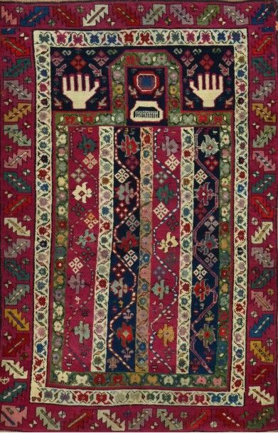 null Original GENDGE (Caucase), fin 19ème siècle, forme prière, à mirghab, peigne...