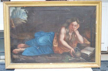 null Ecole ITALIENNE du XIXe, Marie Madeleine, huile sur toile. 92 x 135 cm. (accident,...