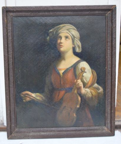 null Ecole ITALIENNE du XIXe, Sainte Cécile avec instrument, huile sur toile, 75...