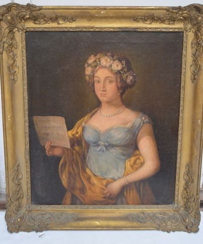 null Ecole ITALIENNE, Femme coiffée d'une couronne de fleurs, huile sur toile. 66...