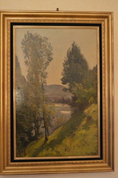 Louis CABIE (1854-1939) Louis CABIE (1854-1939), Paysage au bord de l'eau, huile...