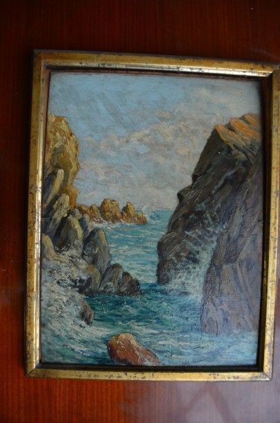null A. LAVAUX (XX ème), Rochers, huile sur toile signée et datée 1934. 32 x 24 ...