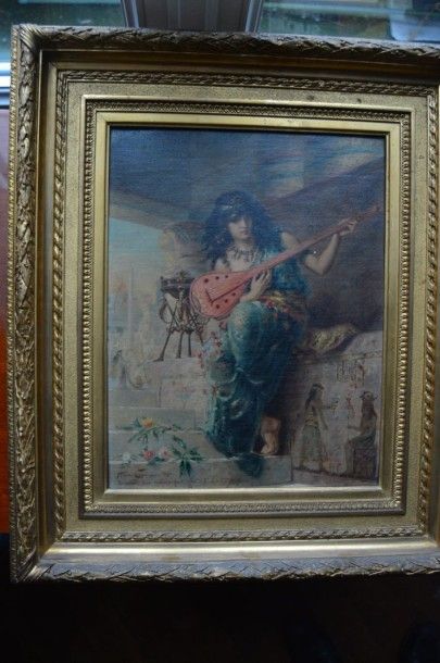 Heva COOMANS (1864 - ?) Heva COOMANS (1864 - ?), Jeune Musicienne Egyptienne, huile...