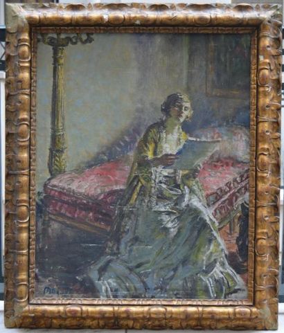 null Louis MARK (1867-1942), Elegante dans un salon, huile sur toile signé en bas...