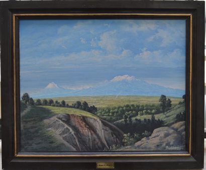 null Ecole MEXICAINE, Paysage de montagnes, huile sur toile. 40 x 50 cm.