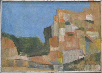 null Attribué à Wim OEPTS (1904-1988), Paysage cubiste, huile sur toile signée et...