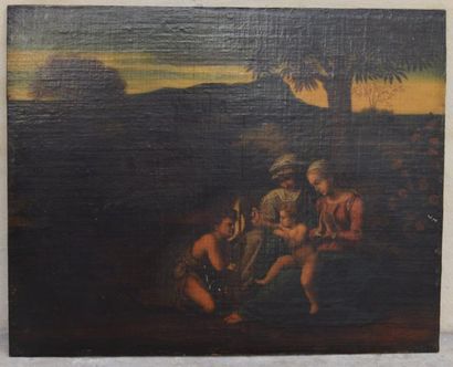 null Ecole RUSSE, vieux berger et son troupeau, huile sur toile signée 1954. 39 x...