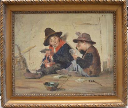 null Ecole ITALIENNE, Enfants jouants, huile sur toile. 65 x 82 cm. (accident)