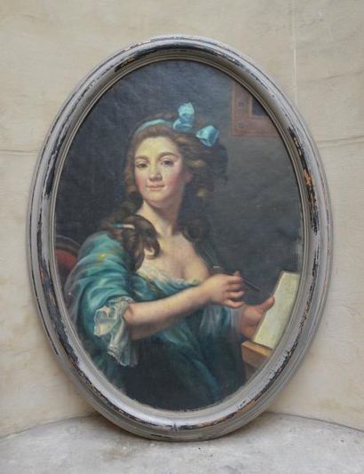 null Ecole ITALIENNE, Portraits de femme, paire d'huile sur toile. Hauteur: 70 cm...