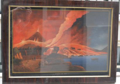 null Ecole ITALIENNE, Eruption du Vésuve, gouache. 45 x 66 cm.