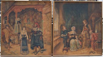 null D'après TISSOT, Scènes Médiévales, paires de toiles peintes décoratives. 110...