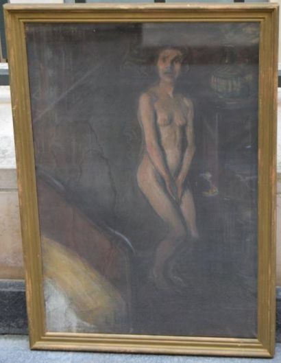 null Hermann PAUL (1864-1940), Femme nue surprise, pastel sur papier marouflé sur...