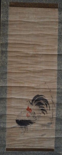 null Kakeimono encre et couleur sur papier, coq. Japon, période Meiji.