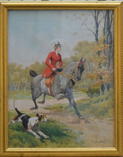null Charles de CONDAMY (c.1855-1913), Amazone et chien, reproduction en couleurs...