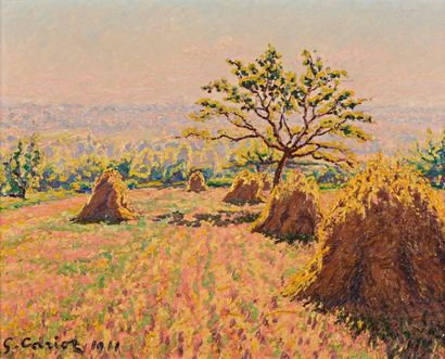 Gustave CARIOT (1872-1950) Gustave CARIOT (1872-1950), Arbre dans un champ de gerbes...