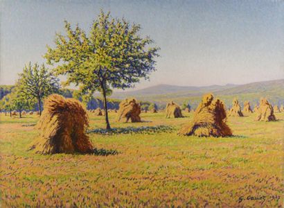 Gustave CARIOT (1872-1950) Gustave CARIOT (1872-1950), Gerbes de blé et arbres dans...