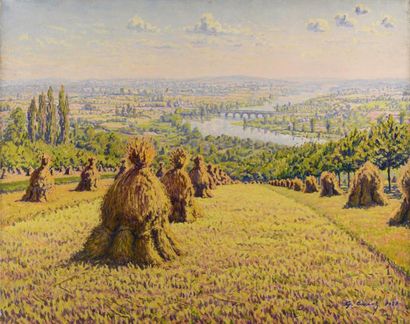 Gustave CARIOT (1872-1950) Gustave CARIOT (1872-1950), Gerbes dans un champ de blé...