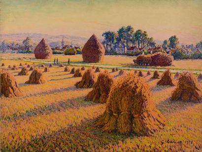 Gustave CARIOT (1872-1950) Gustave CARIOT (1872-1950), Gerbes de blé dans un champ...