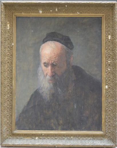 null Ecole ITALIENNE, Portrait d'un rabbin, huile sur toile marouflée sur panneau....