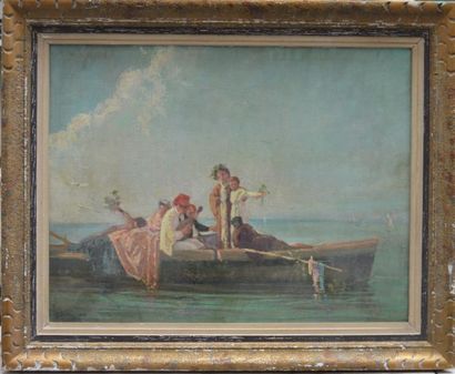 null Ecole NAPOLITAINE, Promenade en barque, huile sur toile. 50 x 65 cm
