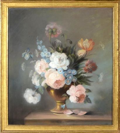 null Ecole FRANCAISE du XIX ème, Vase de fleurs, pastel. 68 x 52 cm.