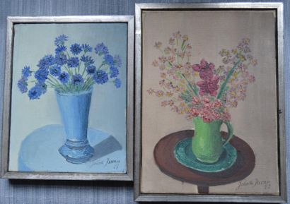 null Juliette JUVIN (PARIS 1896 -?), fleurs, deux huiles sur toile signées . 18 x...