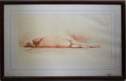 null Jean VYBOUD (1872-1944), Nu allongé de dos, Eau-forte signée, 19 x 31,5 cm.