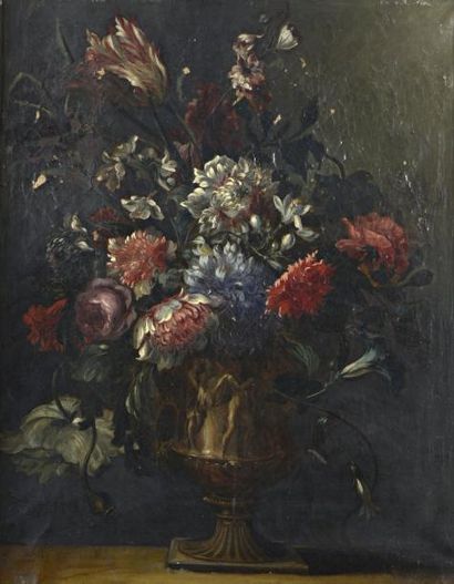 null Ecole FRANCAISE vers 1740, Bouquet de fleurs, Toile, 63 x 50 cm. (soulèvements...
