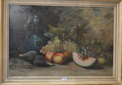 null A.W. DUNOD, NATURE MORTE, huile sur toile, signé en bas à droite. 56 x 85 c...