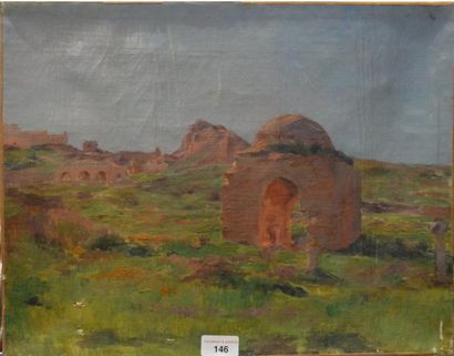 null PROUVE, PAYSAGE TUNISIEN, huile sur toile. 36 x 46 cm.