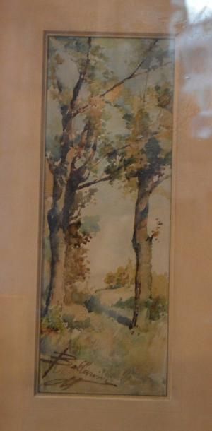 null BALLARINIE, Paysage, Aquarelle, 44 x 16 cm.