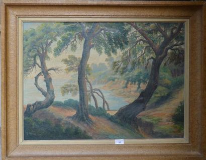 null CL MASSON, PAYSAGE AU BOR DE MER, 1953, huile sur toile signé en bas à gauche....