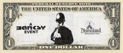 BANKSY (NÉ EN 1974) BANKSY (né en 1974), Billet de 1 US Dollar avec un policier et...