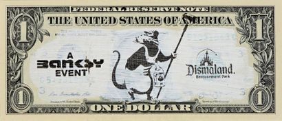 BANKSY (NÉ EN 1974) BANKSY (né en 1974), Billet de 1 US Dollar avec rat et tampons,...