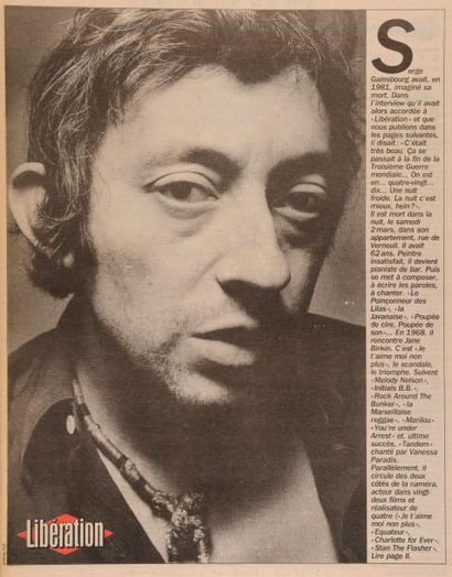 null JOURNAL "Libération" du lundi 4 mars 1991 sur la mort de Serge Gainsbourg, 2ème...