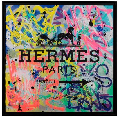 TRADERZ (né en 1987) TRADERZ (né en 1987), Hermès Paris, 2017, tague et pochoir sur...
