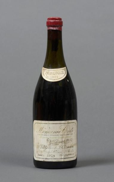 null 1 bouteille ROMANEE-CONTI, 1928 (LB/MB, collerette millésime décollée, bouchon...