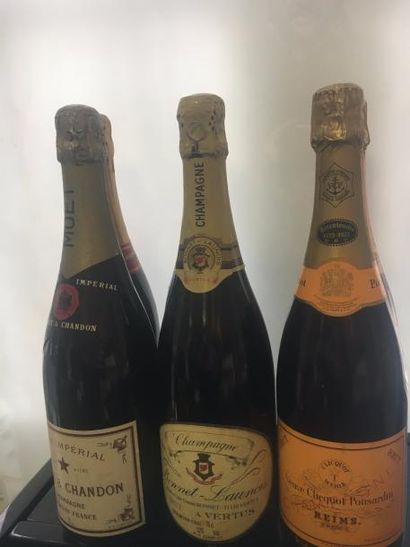 null 6 bouteilles CHAMPAGNE anciens (Moët, Veuve Clicquot, Bonnet-Launois, Laure...