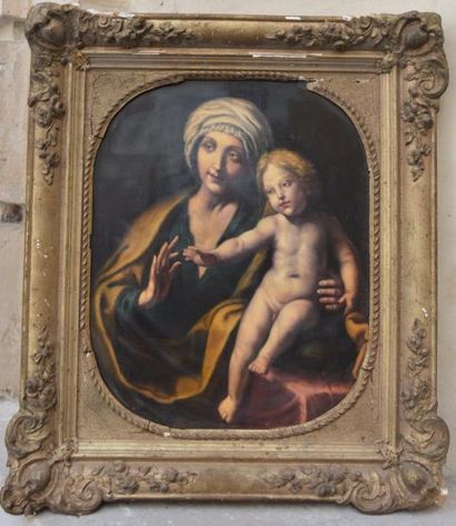 null Ecole ITALIENNE du XIX ème, Vierge à l'Enfant, huile sur cuivre. 40 x 32 cm....