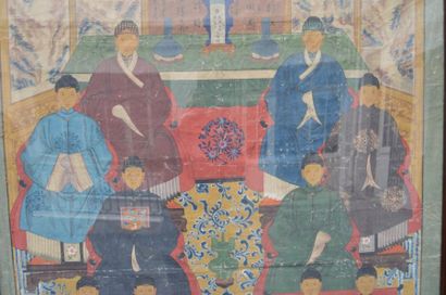 null CHINE, XIX ème. Famille chinoise, hommes et femmes, importante paire de peintures...